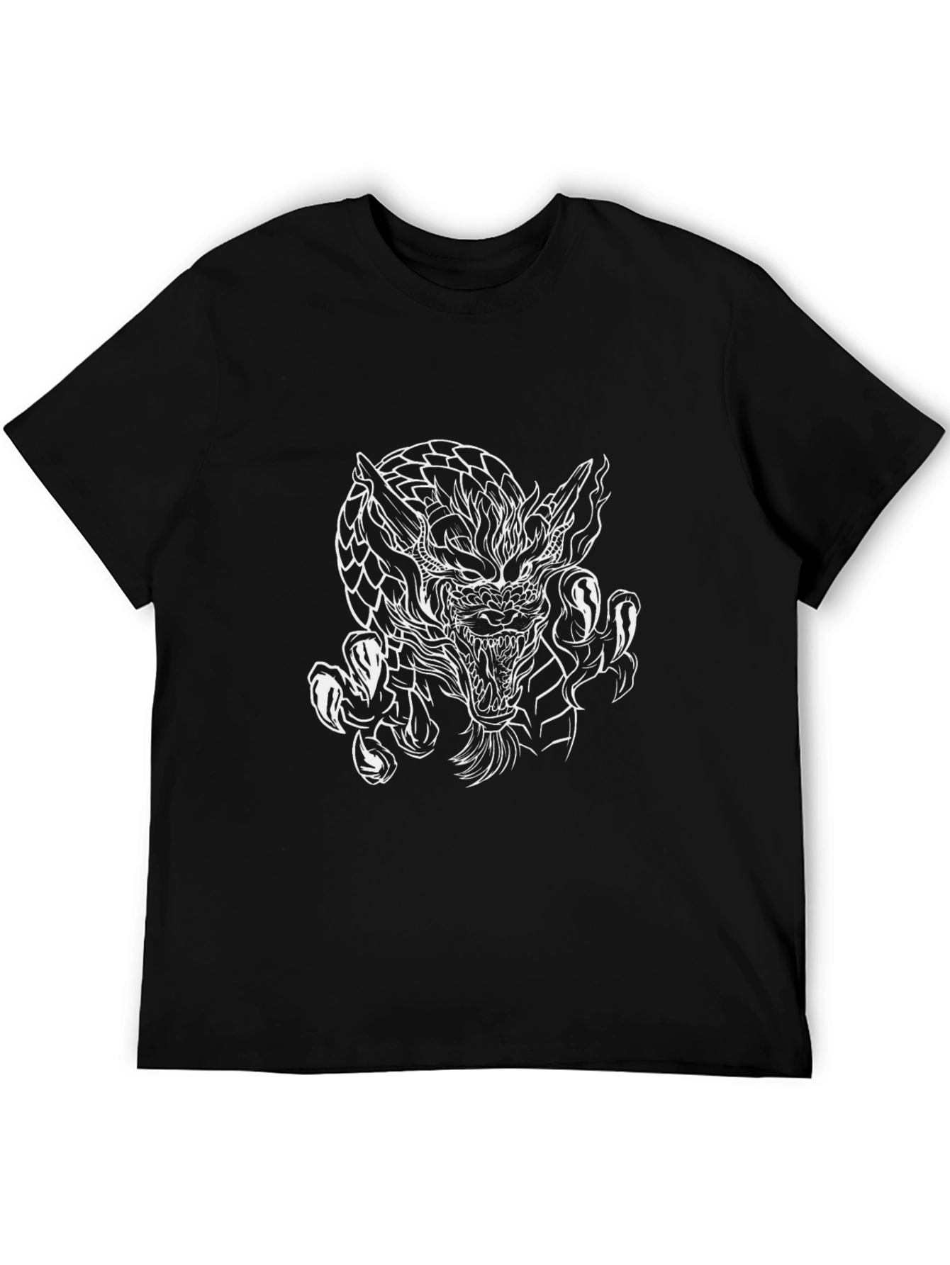 Mens Black Graphic Tee - Dragon Design