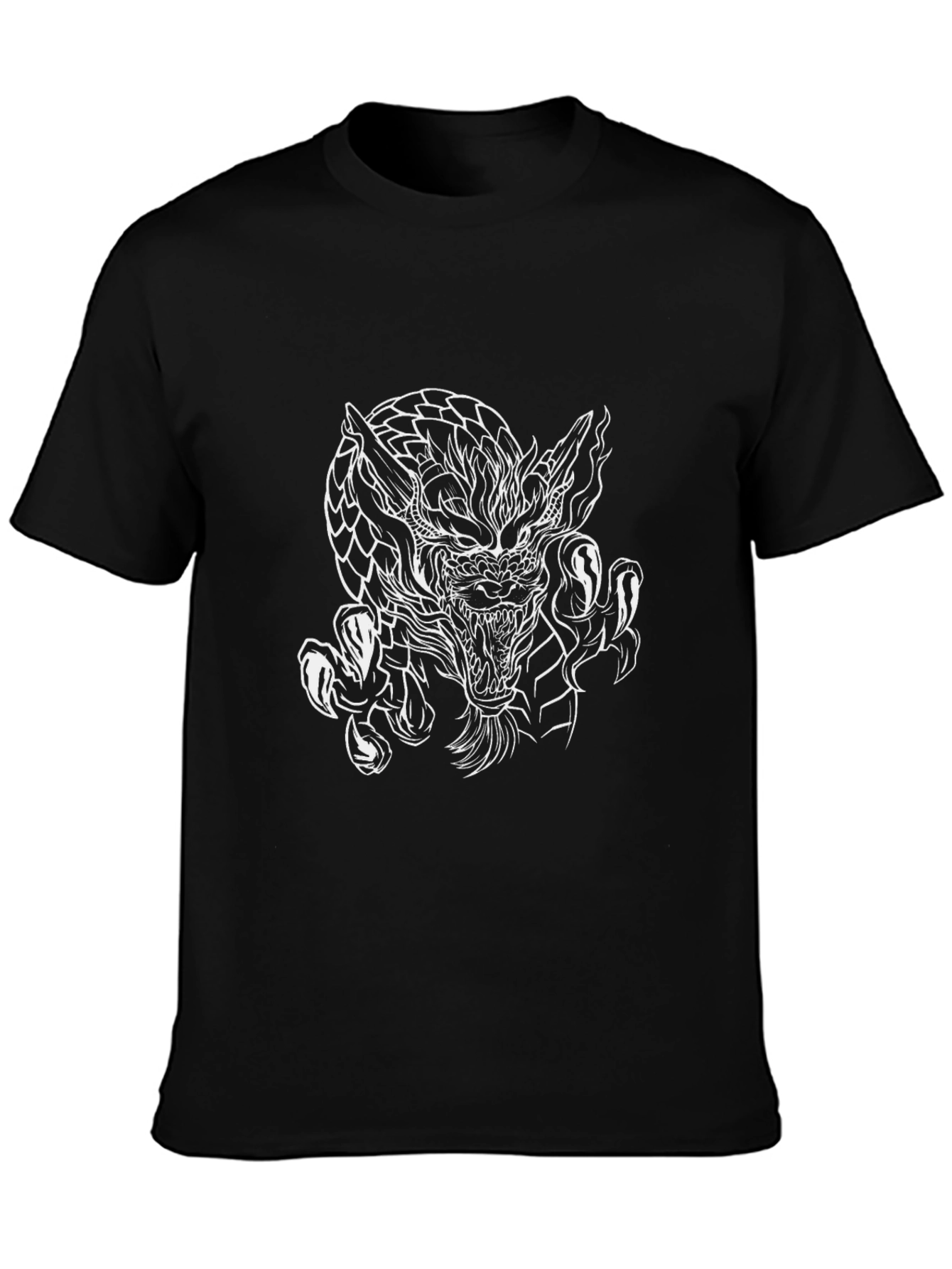 Mens Black Graphic Tee - Dragon Design