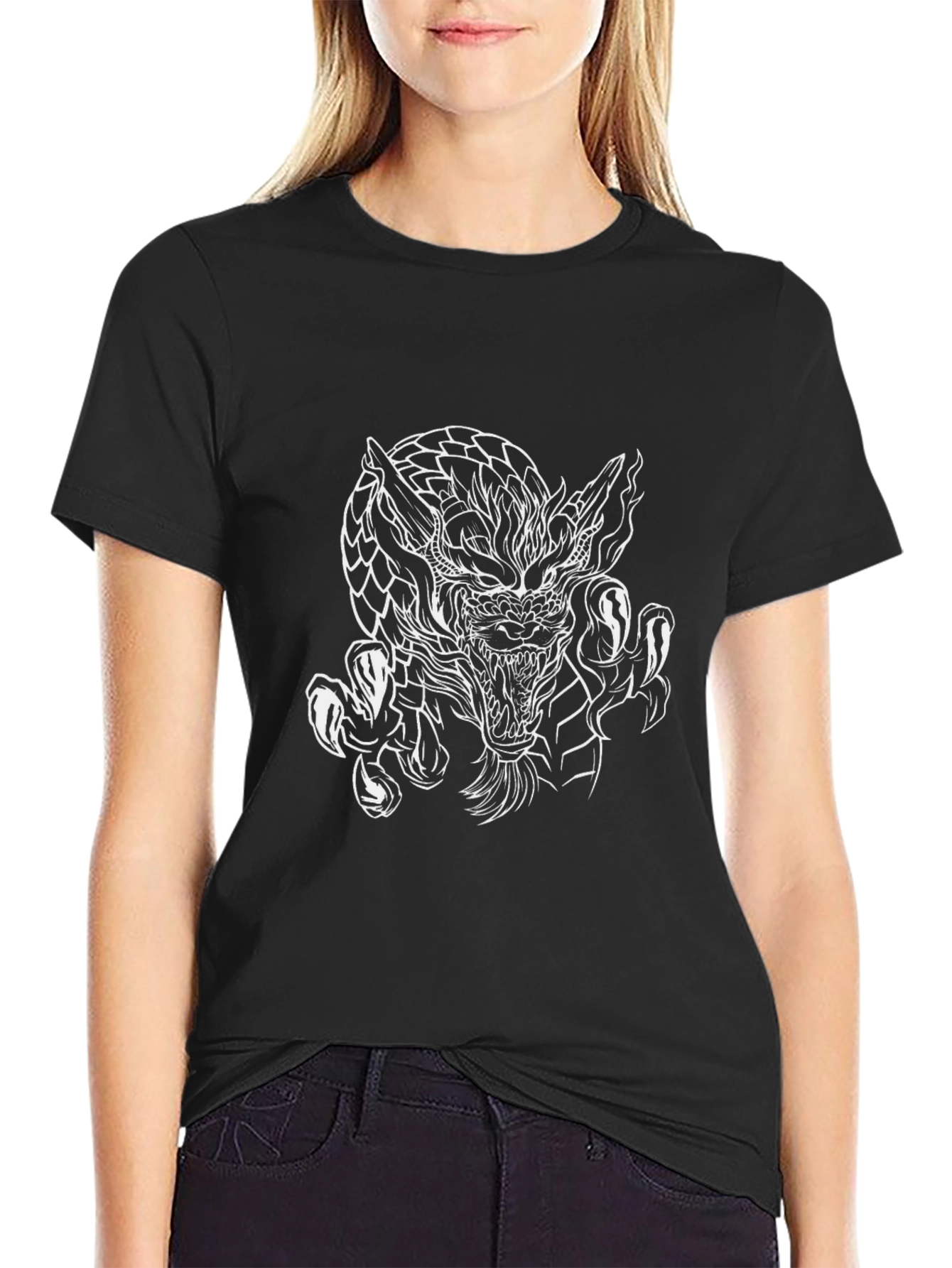 Mens Black Graphic Tee - Dragon Design