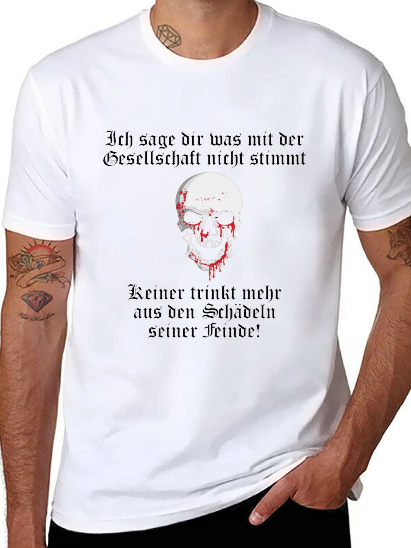 Skull & German Text Graphic T-Shirt