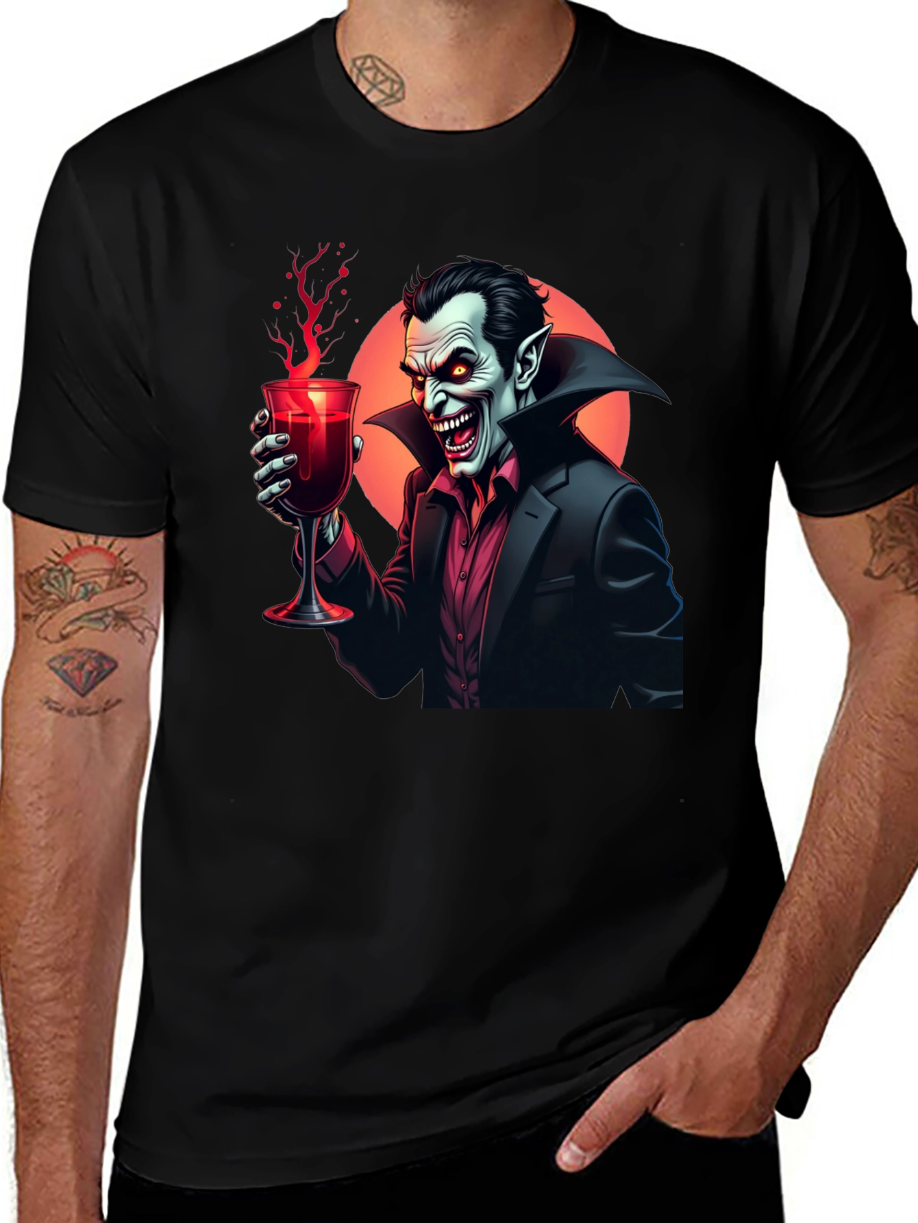 Vampire Sipping Wine Graphic Tee
