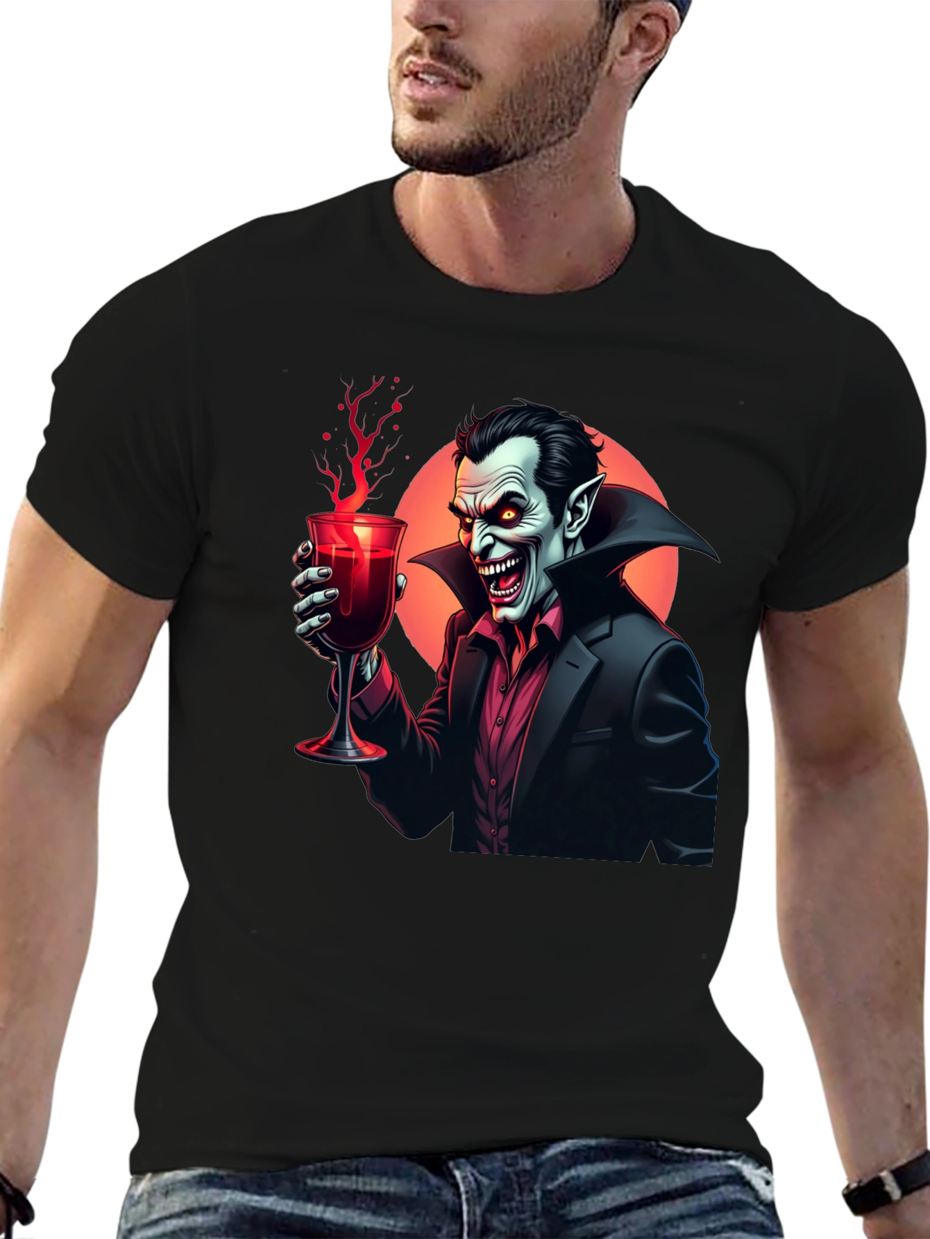 Vampire Sipping Wine Graphic Tee