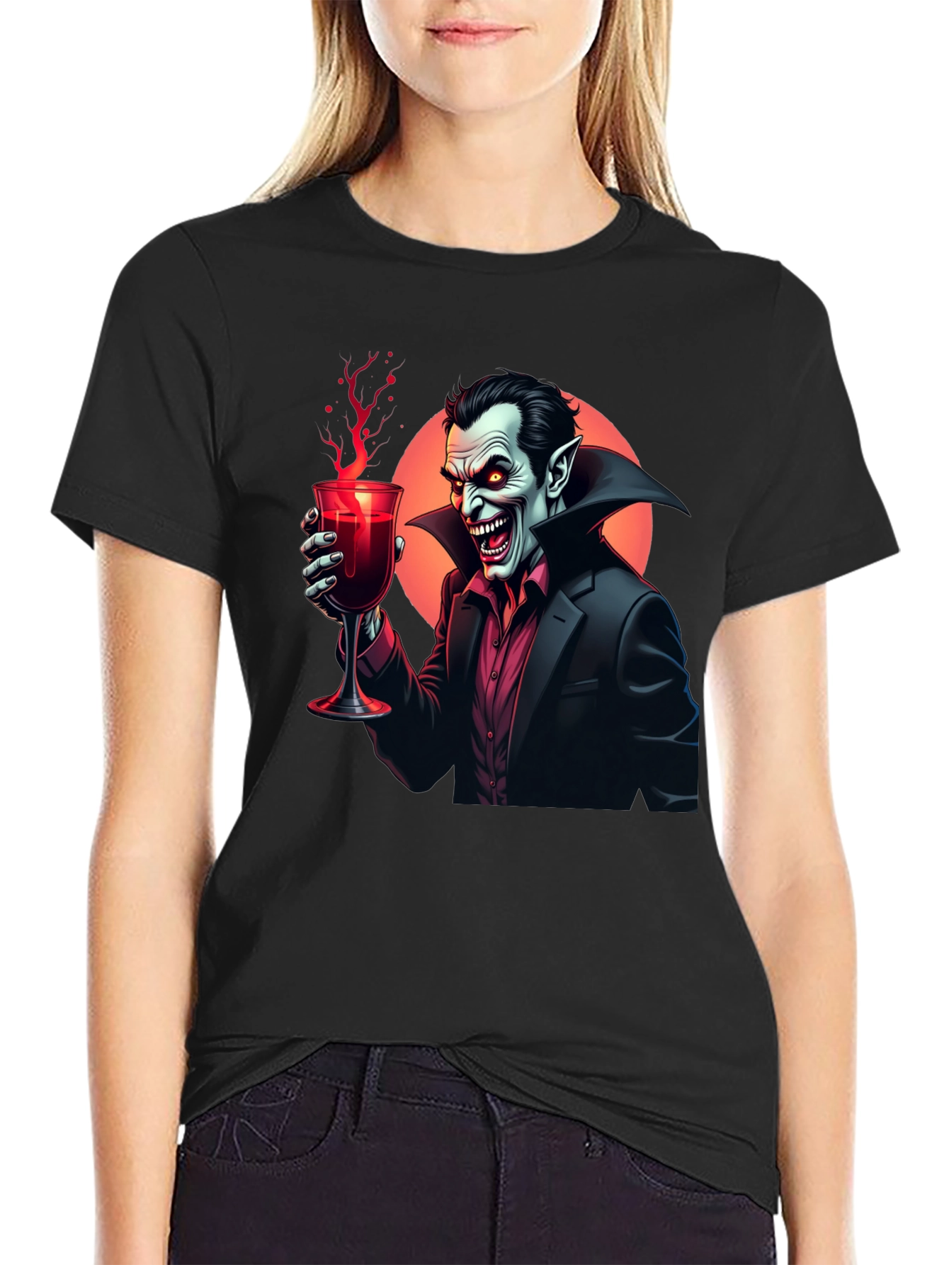 Vampire Sipping Wine Graphic Tee