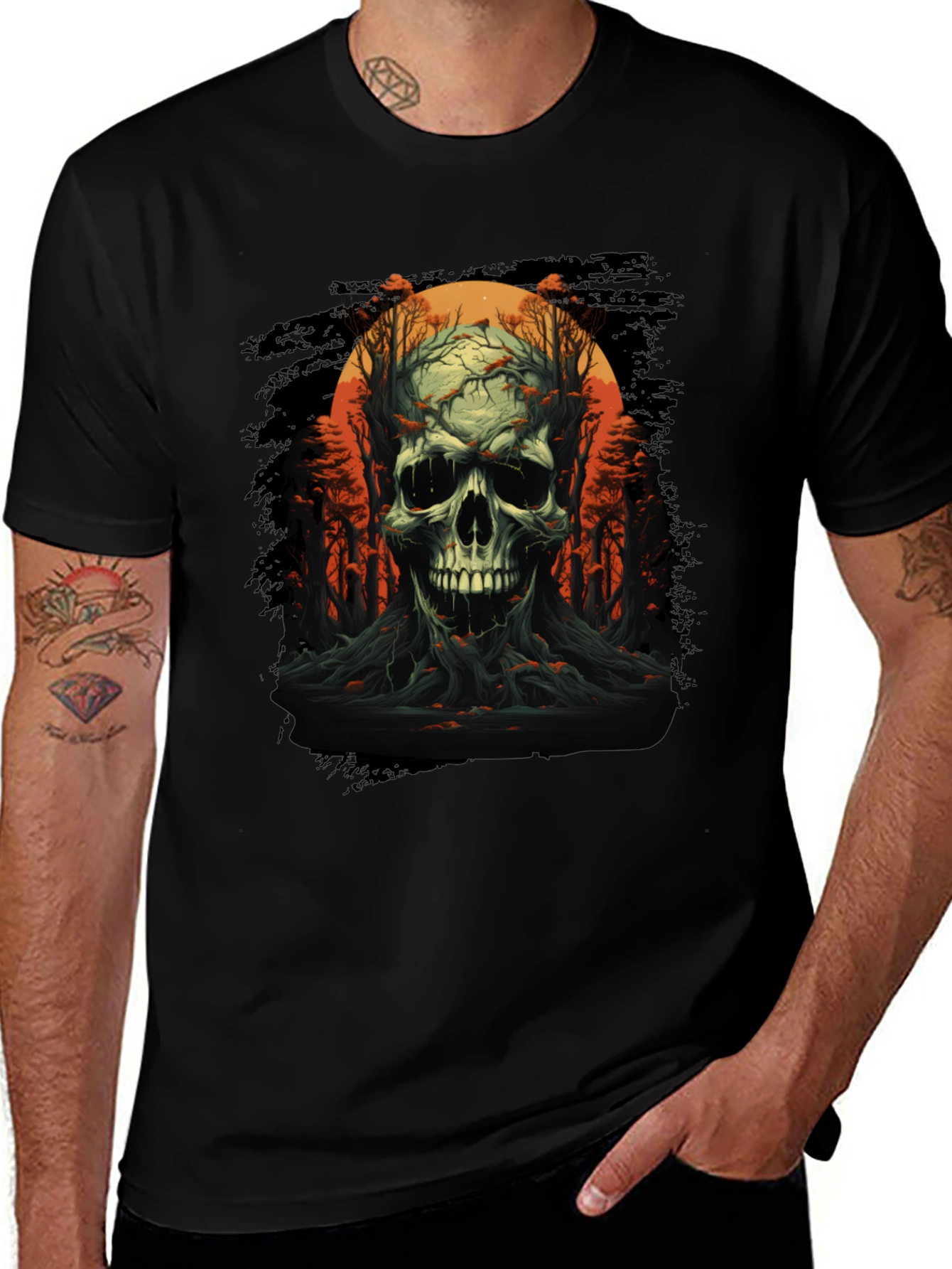 Skull and Forest Graphic Black T-Shirt