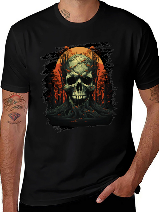 Skull and Forest Graphic Black T-Shirt