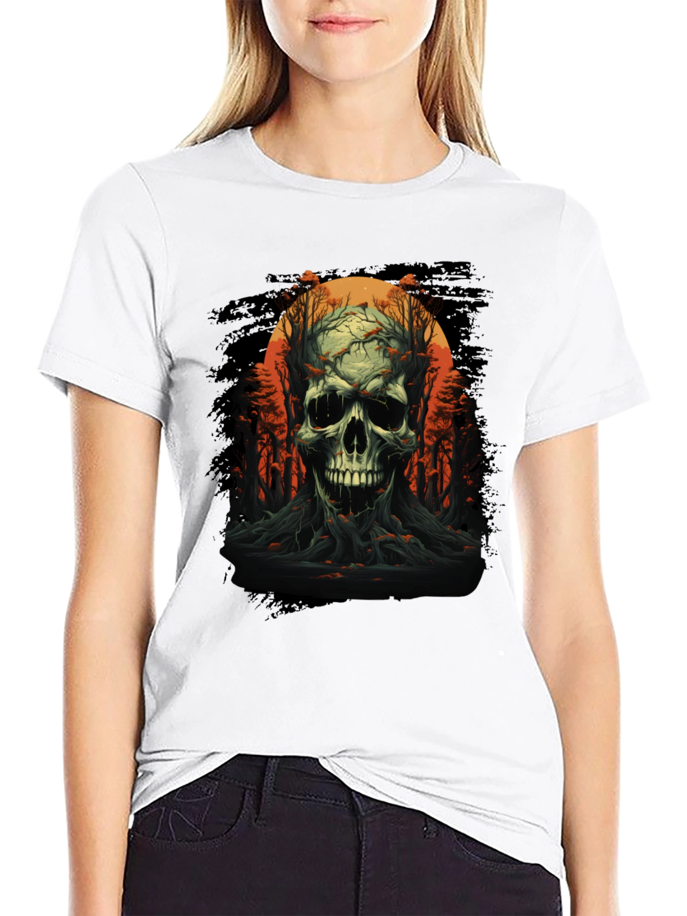 Skull and Forest Graphic Black T-Shirt