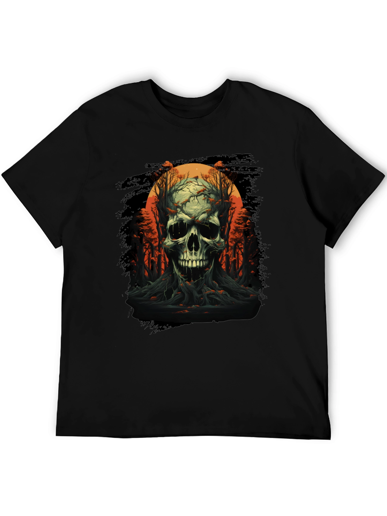 Skull and Forest Graphic Black T-Shirt