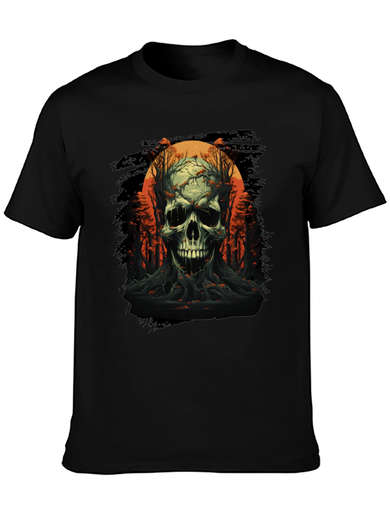 Skull and Forest Graphic Black T-Shirt