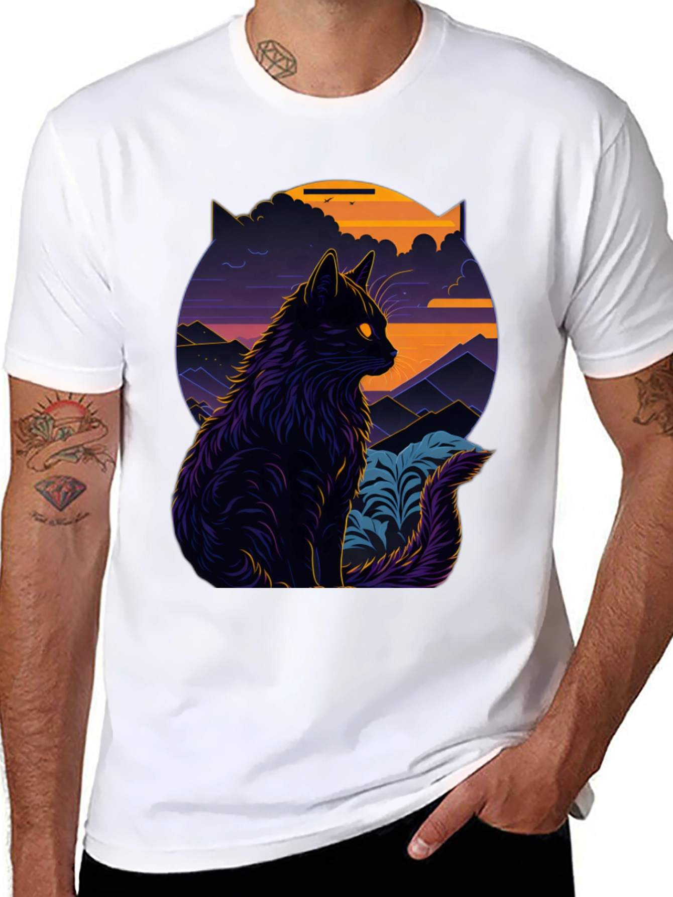 Mystic Cat Graphic Tee - Stylish Black T-Shirt