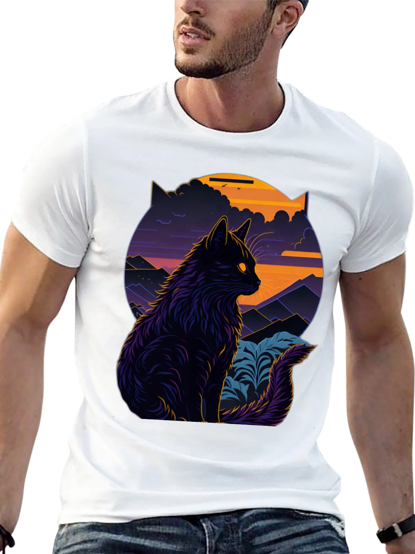 Mystic Cat Graphic Tee - Stylish Black T-Shirt
