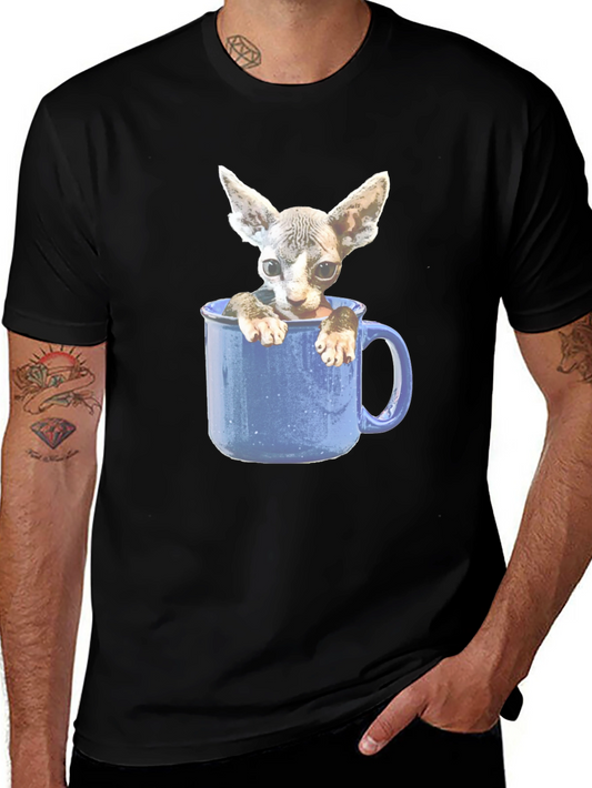 Sphynx Cat in Mug Graphic Tee - Unisex Black T-Shirt