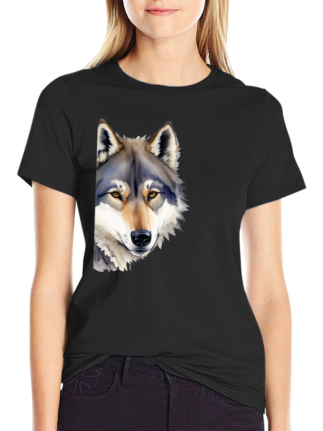 Wolf Graphic T-Shirt - Mens Black Crew Neck Tee