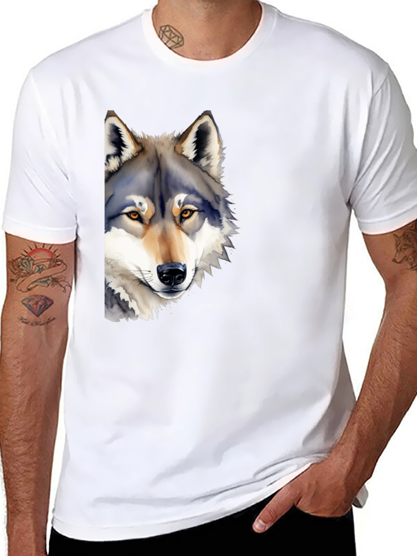 Wolf Graphic T-Shirt - Mens Black Crew Neck Tee