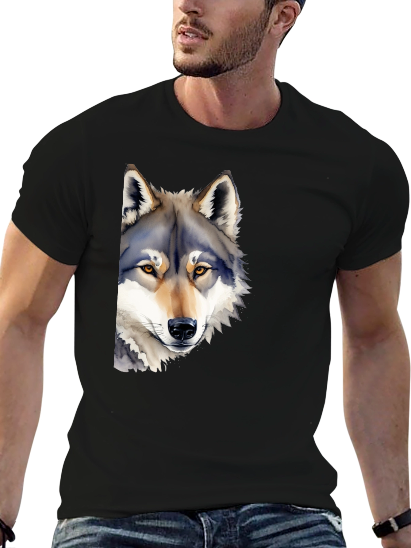Wolf Graphic T-Shirt - Mens Black Crew Neck Tee