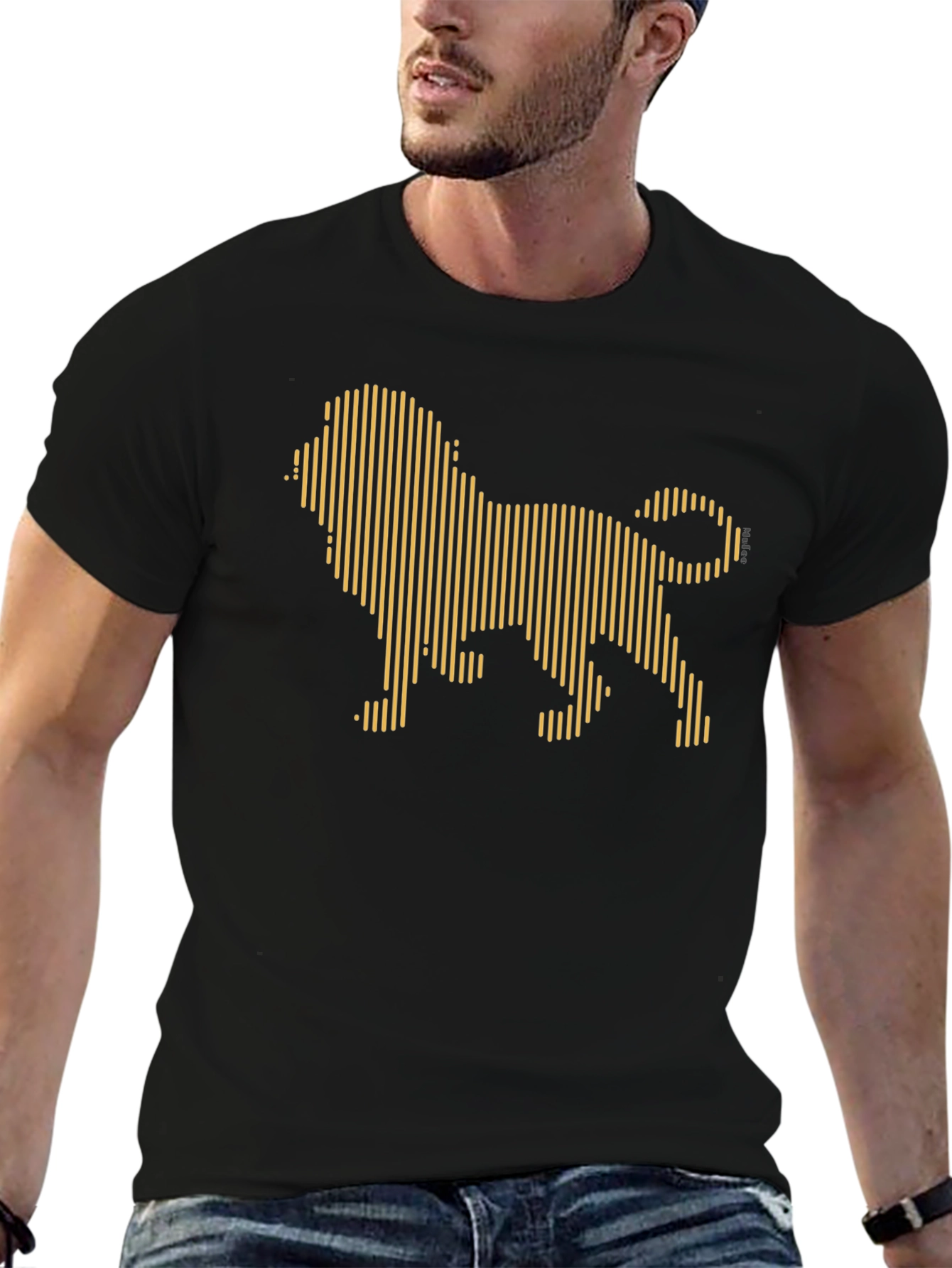Geometric Lion Graphic Tee - Black