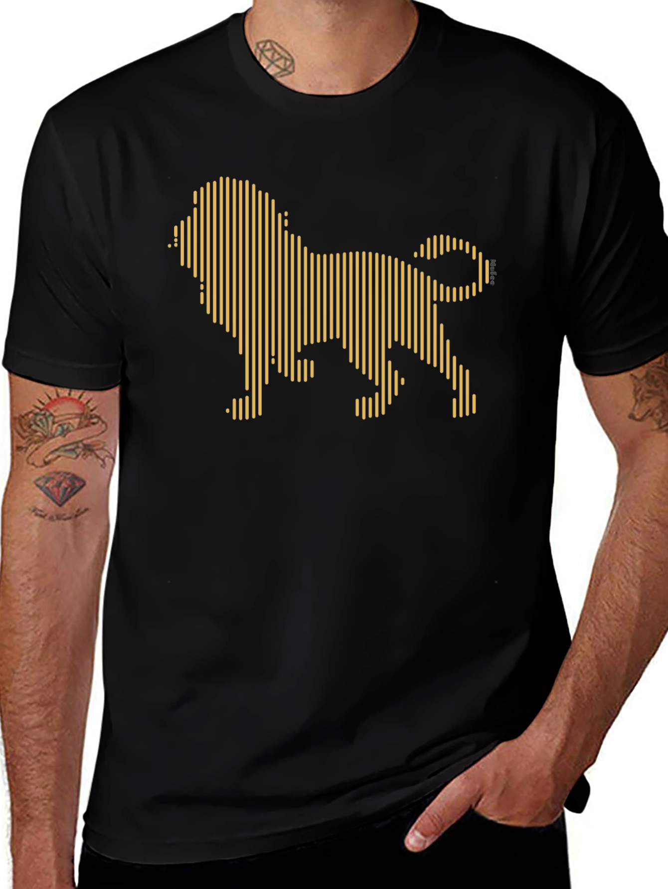 Geometric Lion Graphic Tee - Black