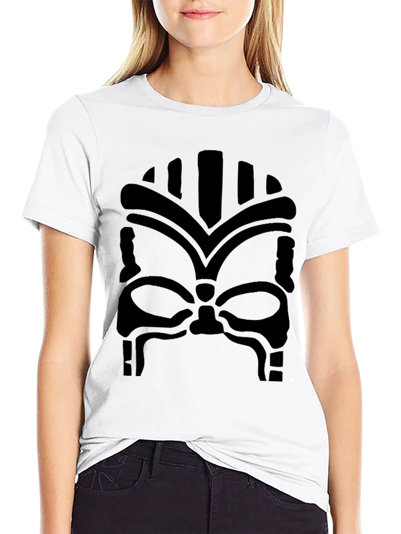 Tribal Mask Graphic T-Shirt - Bold Black Design