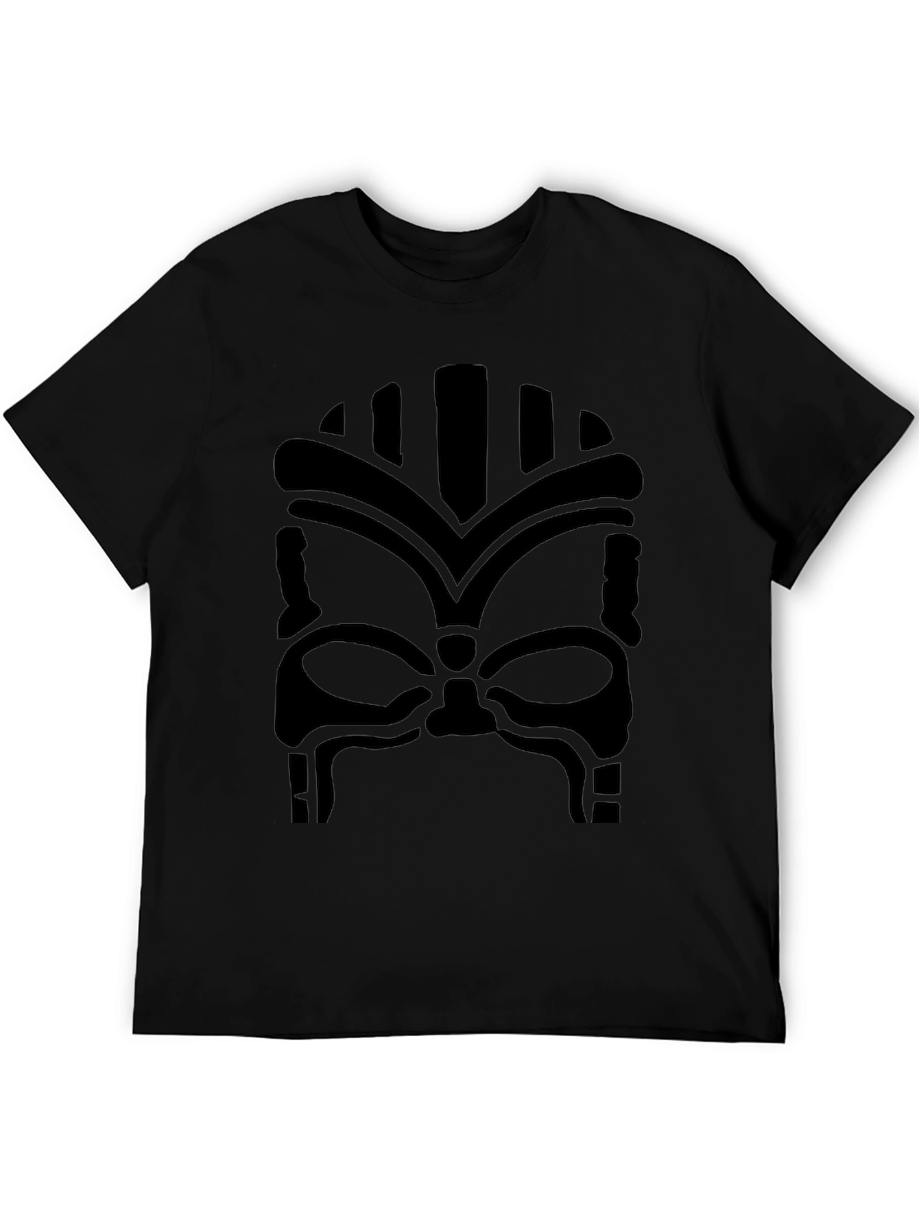 Tribal Mask Graphic T-Shirt - Bold Black Design