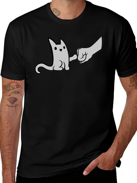 Cat Fist Bump Graphic T-Shirt - Black