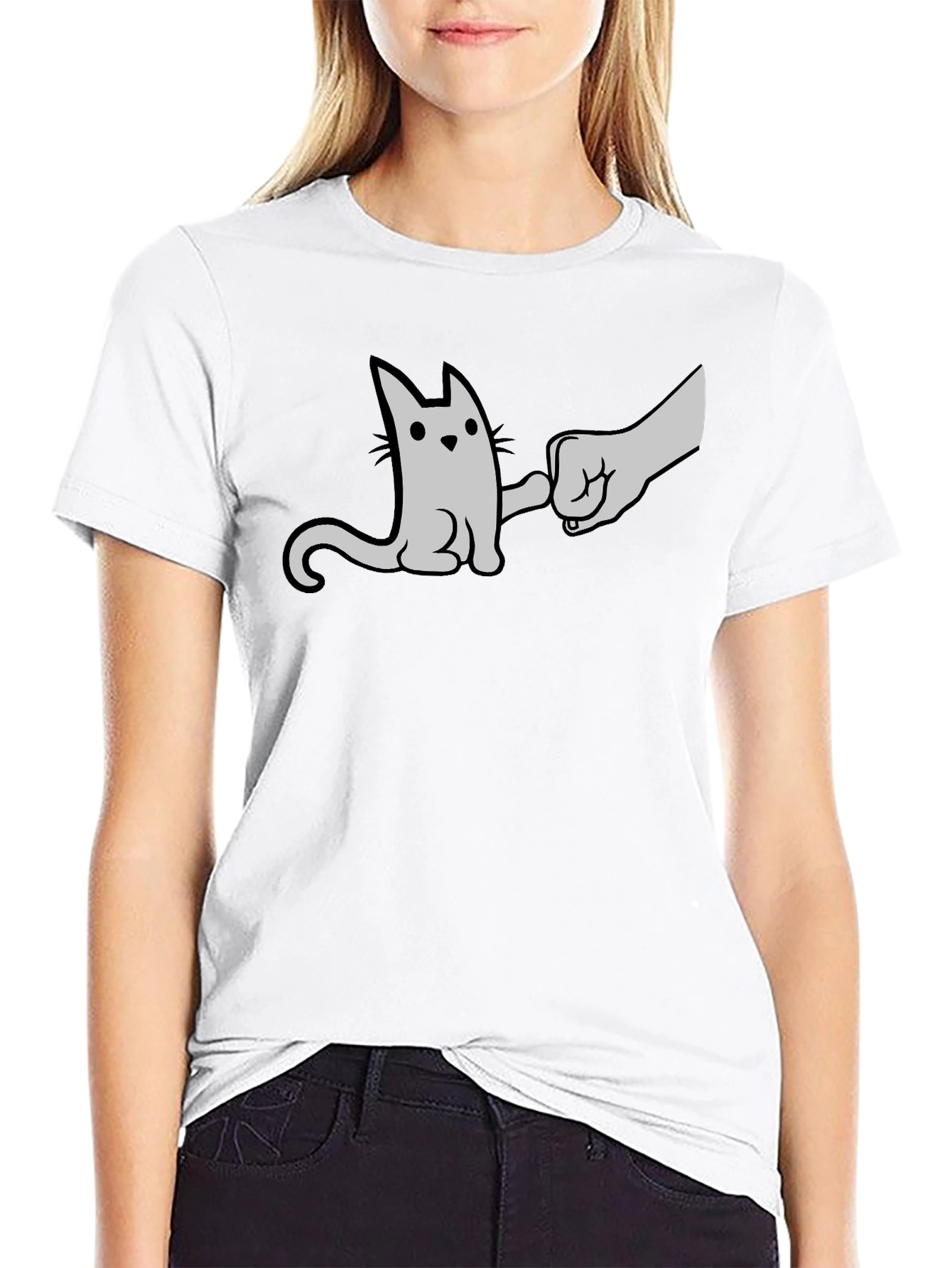 Cat Fist Bump Graphic T-Shirt - Black