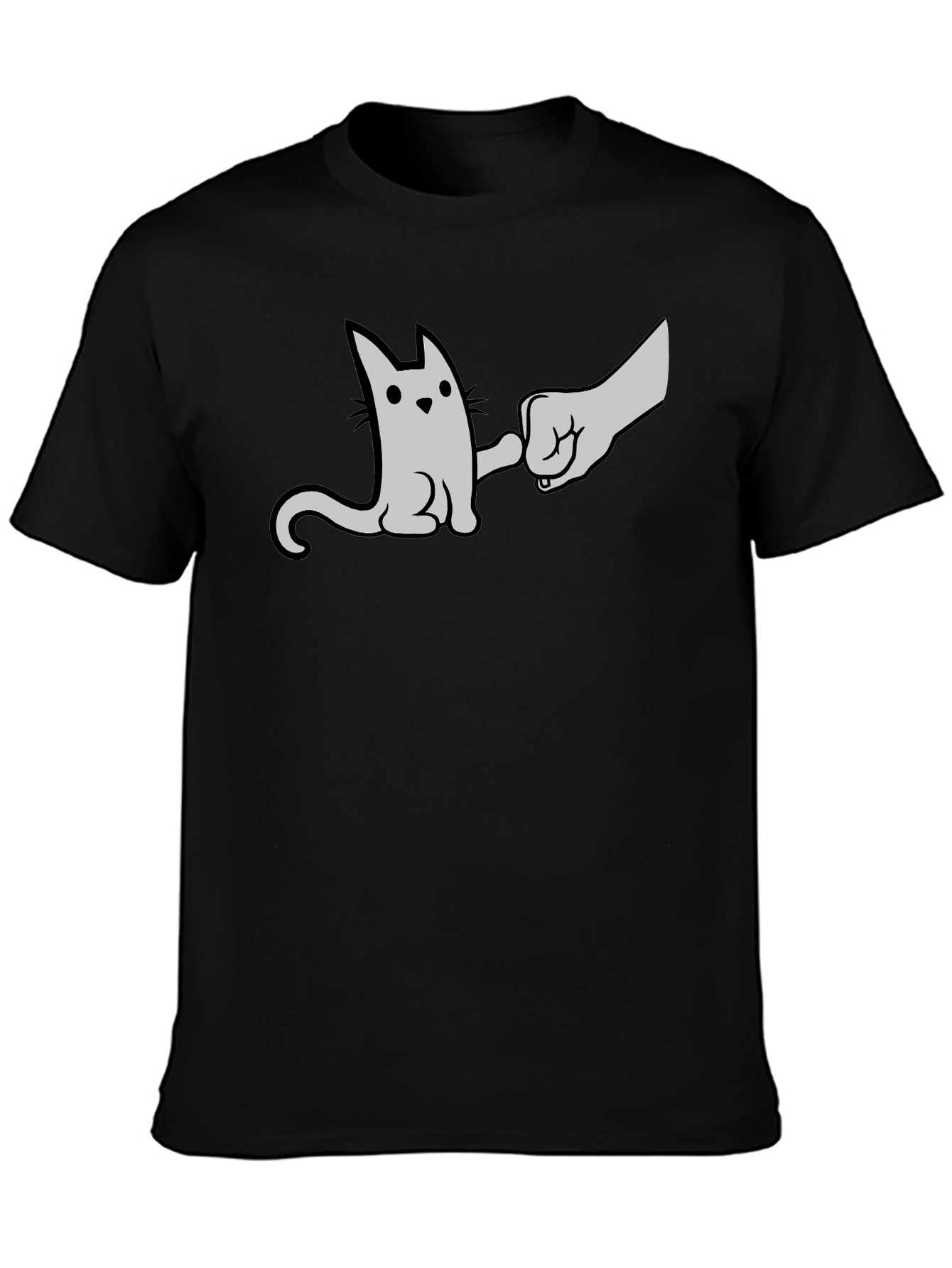 Cat Fist Bump Graphic T-Shirt - Black
