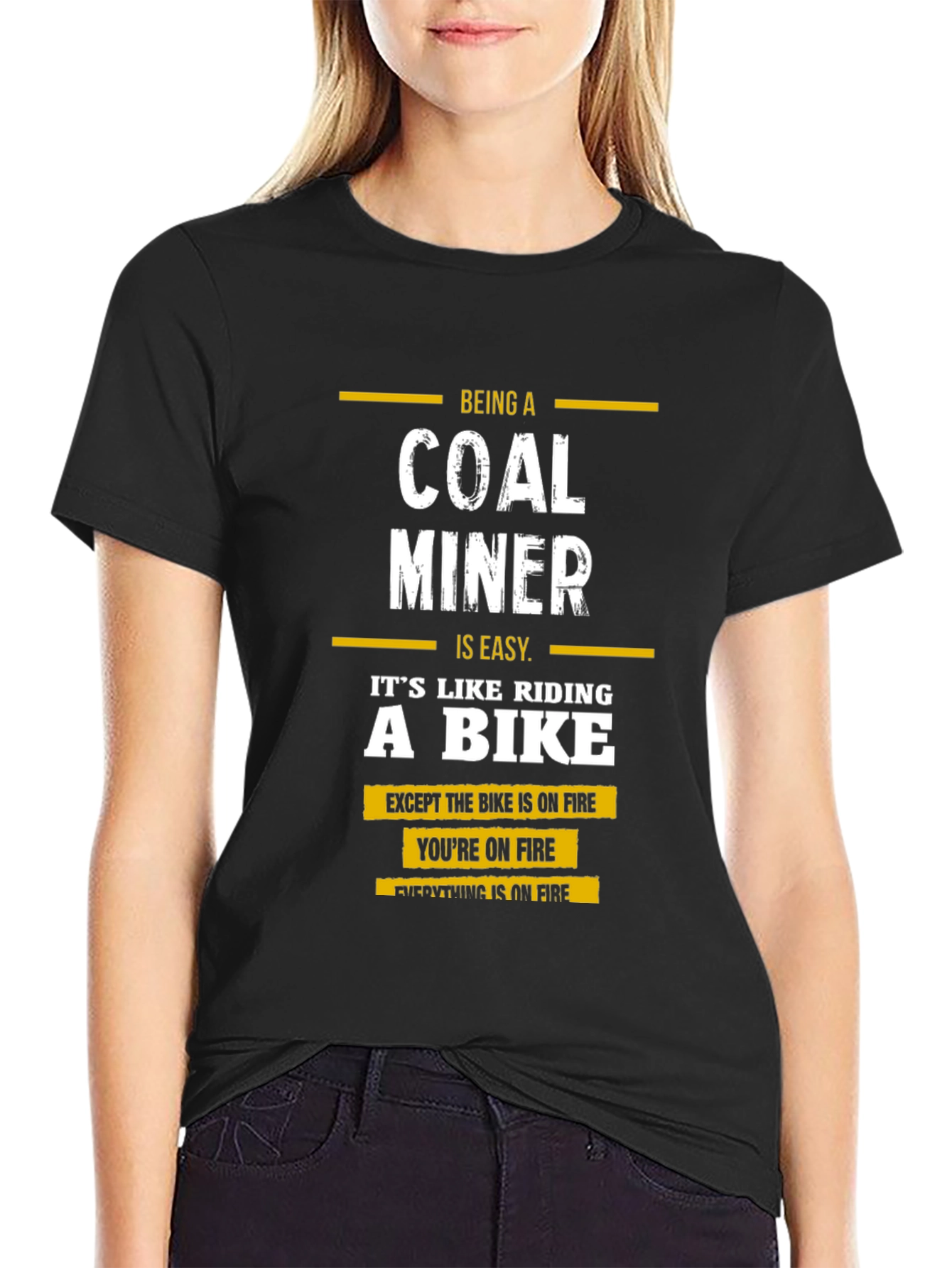 Coal Miner T-Shirt - Riding a Bike on Fire