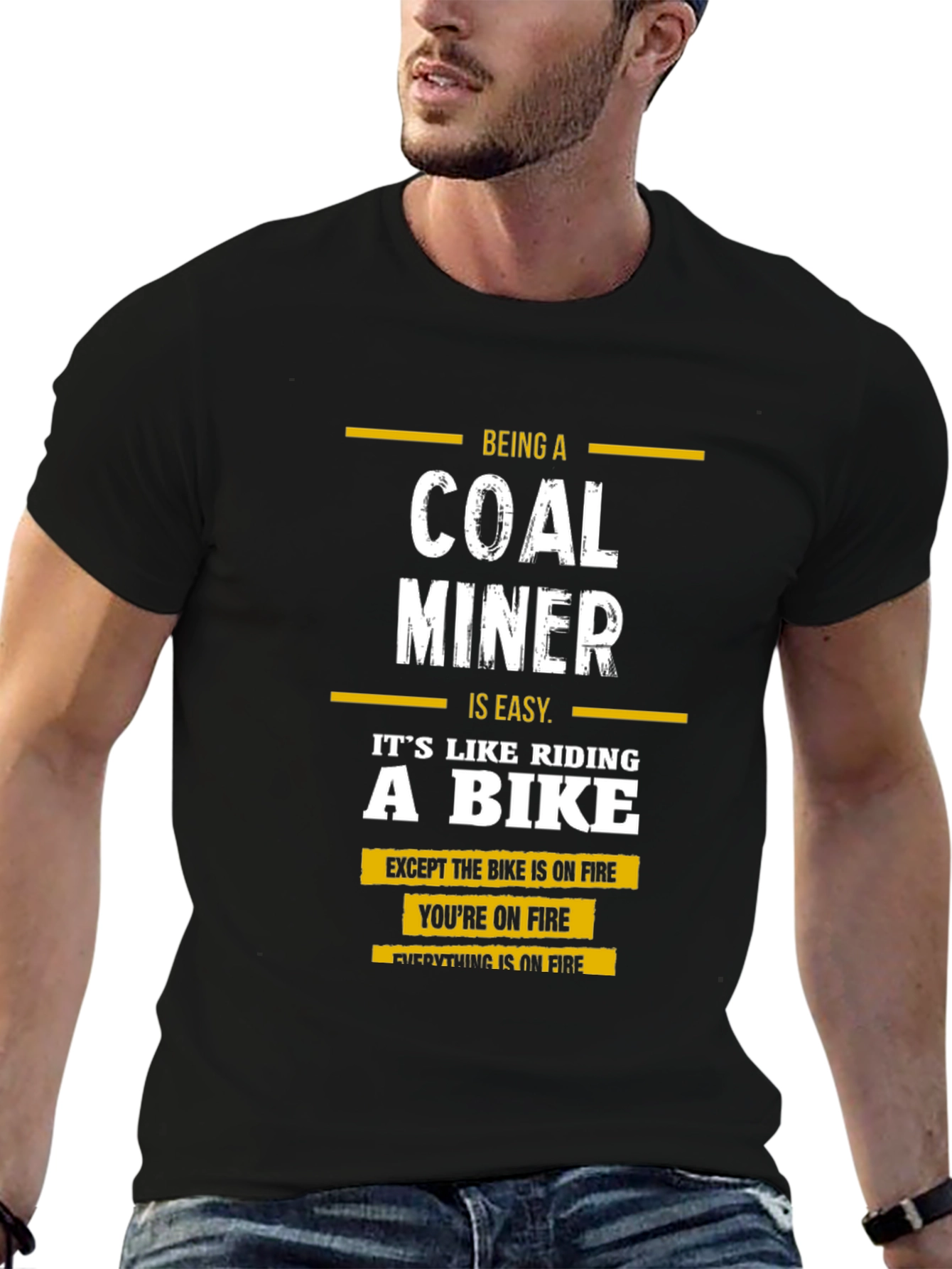 Coal Miner T-Shirt - Riding a Bike on Fire