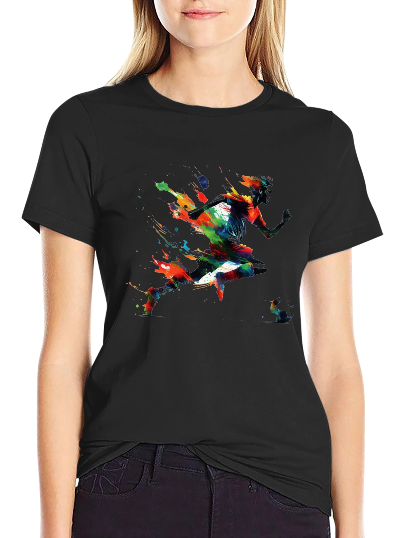 Abstract Runner Graphic Print Black T-Shirt