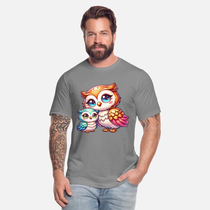 Adorable Mother and Baby Owl Duo in Vibrant Colors