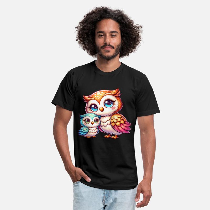 Adorable Mother and Baby Owl Duo in Vibrant Colors