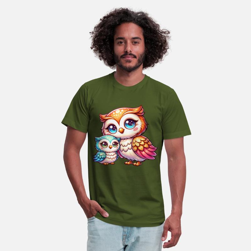 Adorable Mother and Baby Owl Duo in Vibrant Colors