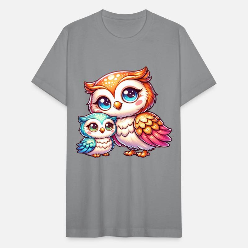 Adorable Mother and Baby Owl Duo in Vibrant Colors