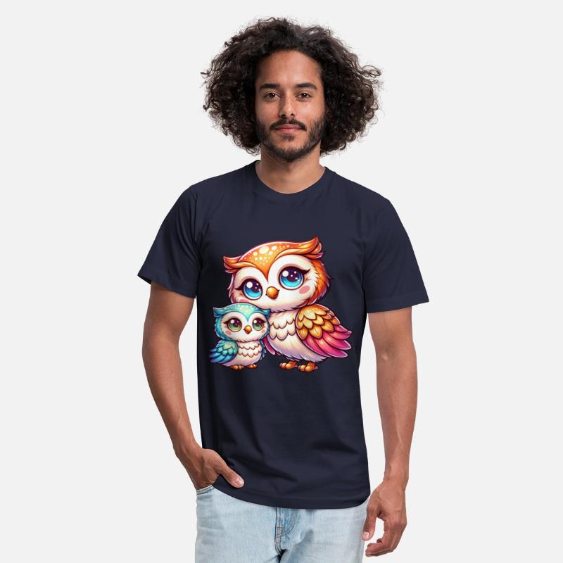 Adorable Mother and Baby Owl Duo in Vibrant Colors