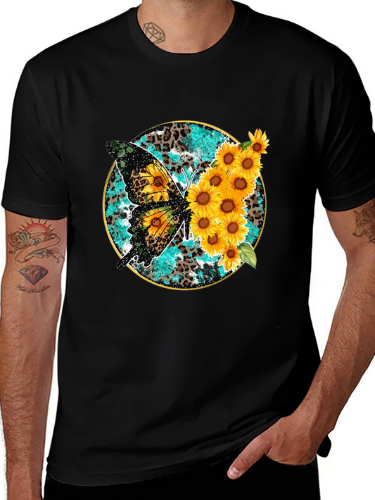Butterfly & Sunflower Graphic Print Mens Tee