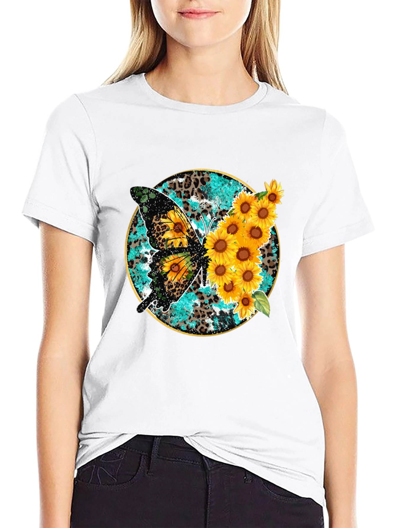 Butterfly & Sunflower Graphic Print Mens Tee