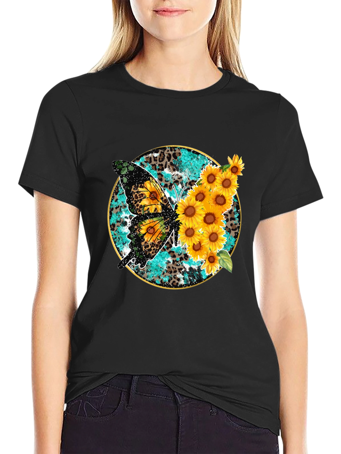Butterfly & Sunflower Graphic Print Mens Tee
