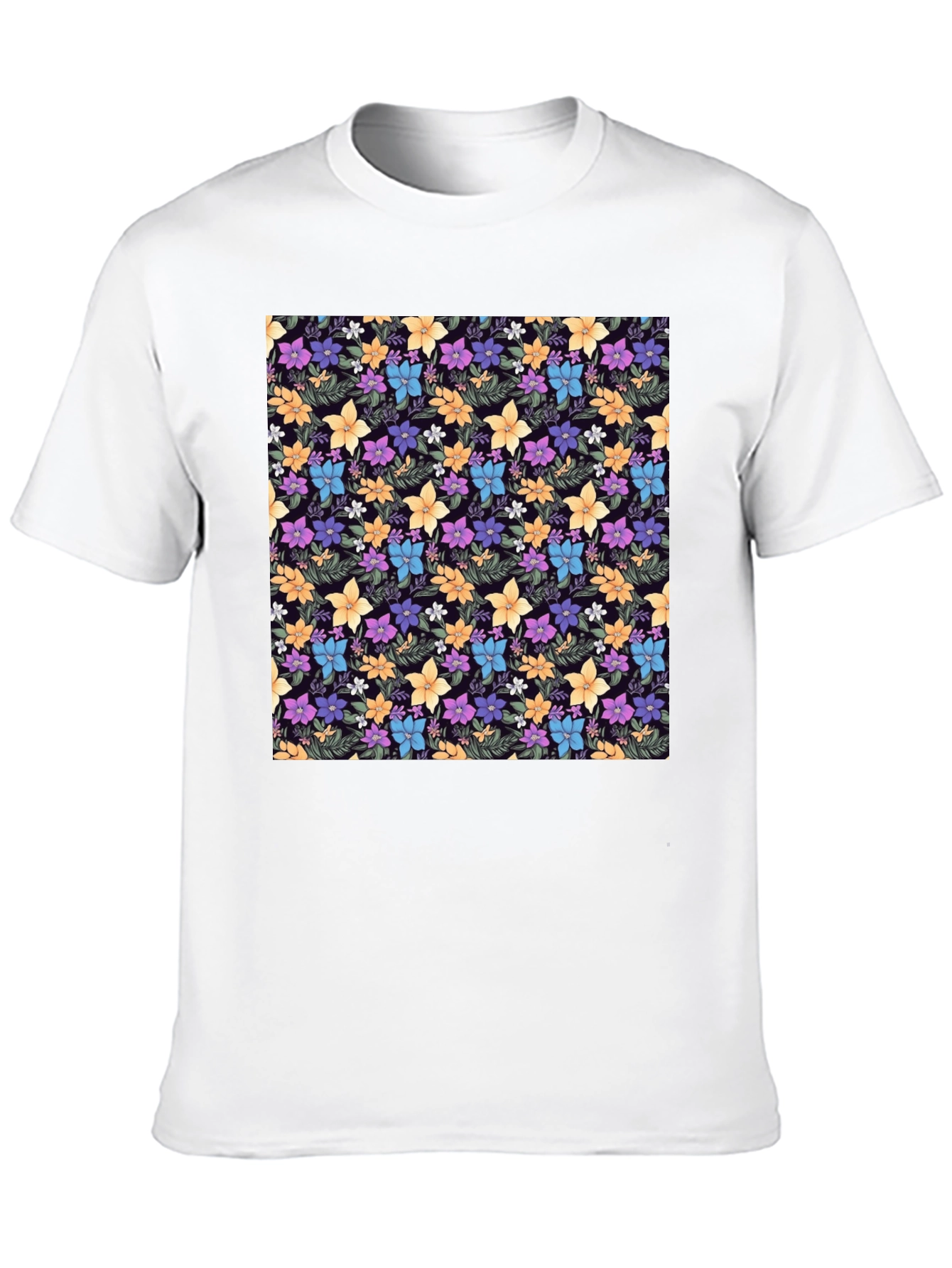Floral Print Black Crew Neck T-Shirt