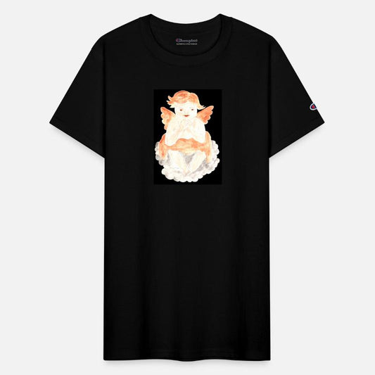 Angel child with wings on black background