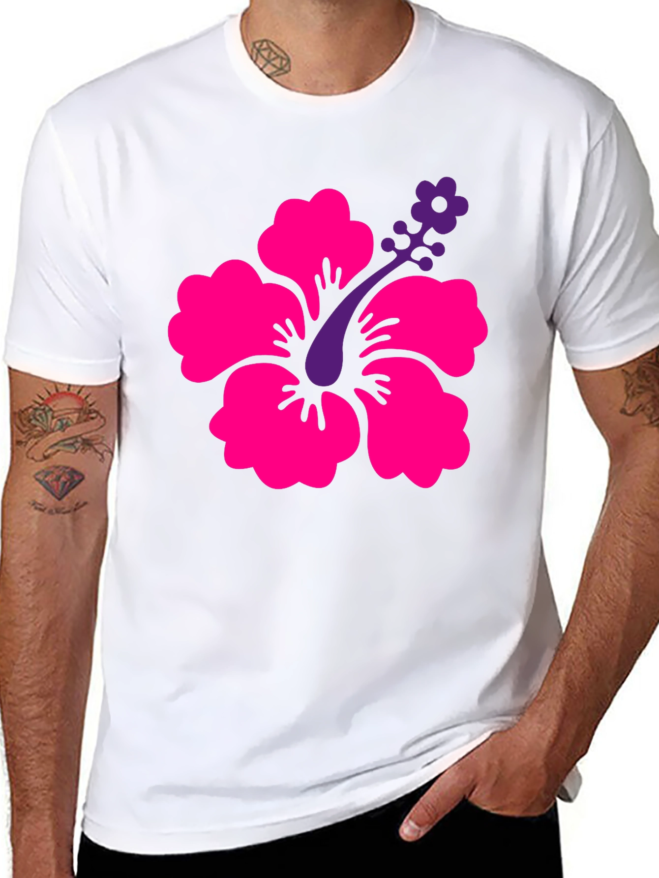 Tropical Hibiscus Graphic Tee - Black