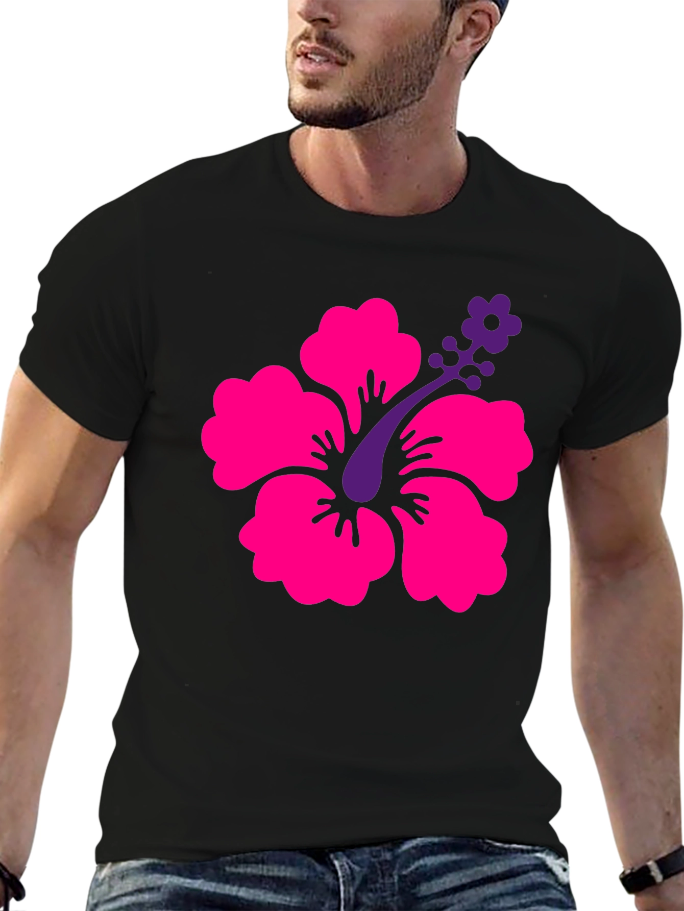 Tropical Hibiscus Graphic Tee - Black