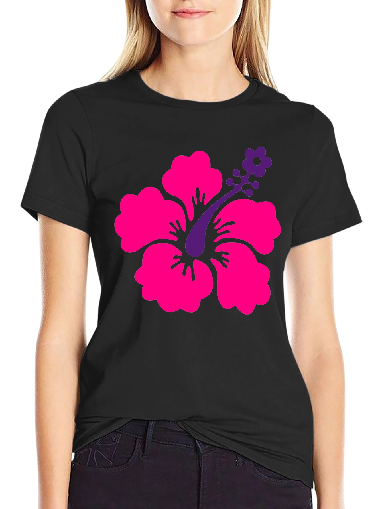 Tropical Hibiscus Graphic Tee - Black