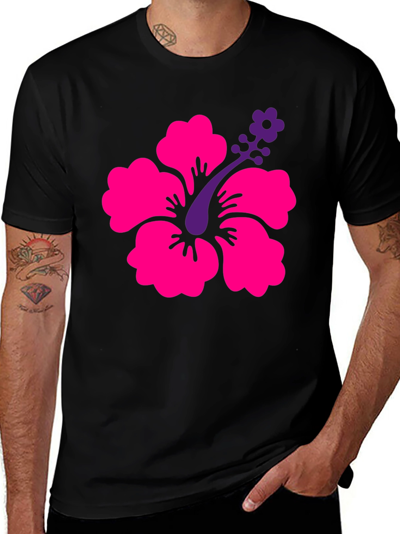 Tropical Hibiscus Graphic Tee - Black
