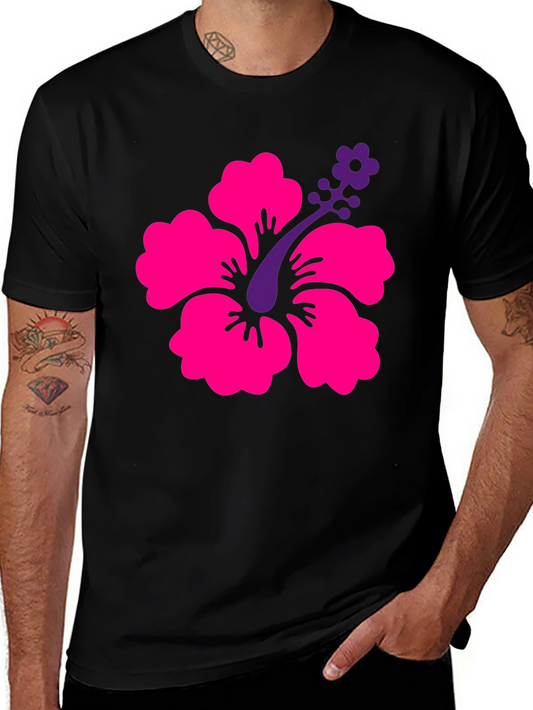 Tropical Hibiscus Graphic Tee - Black
