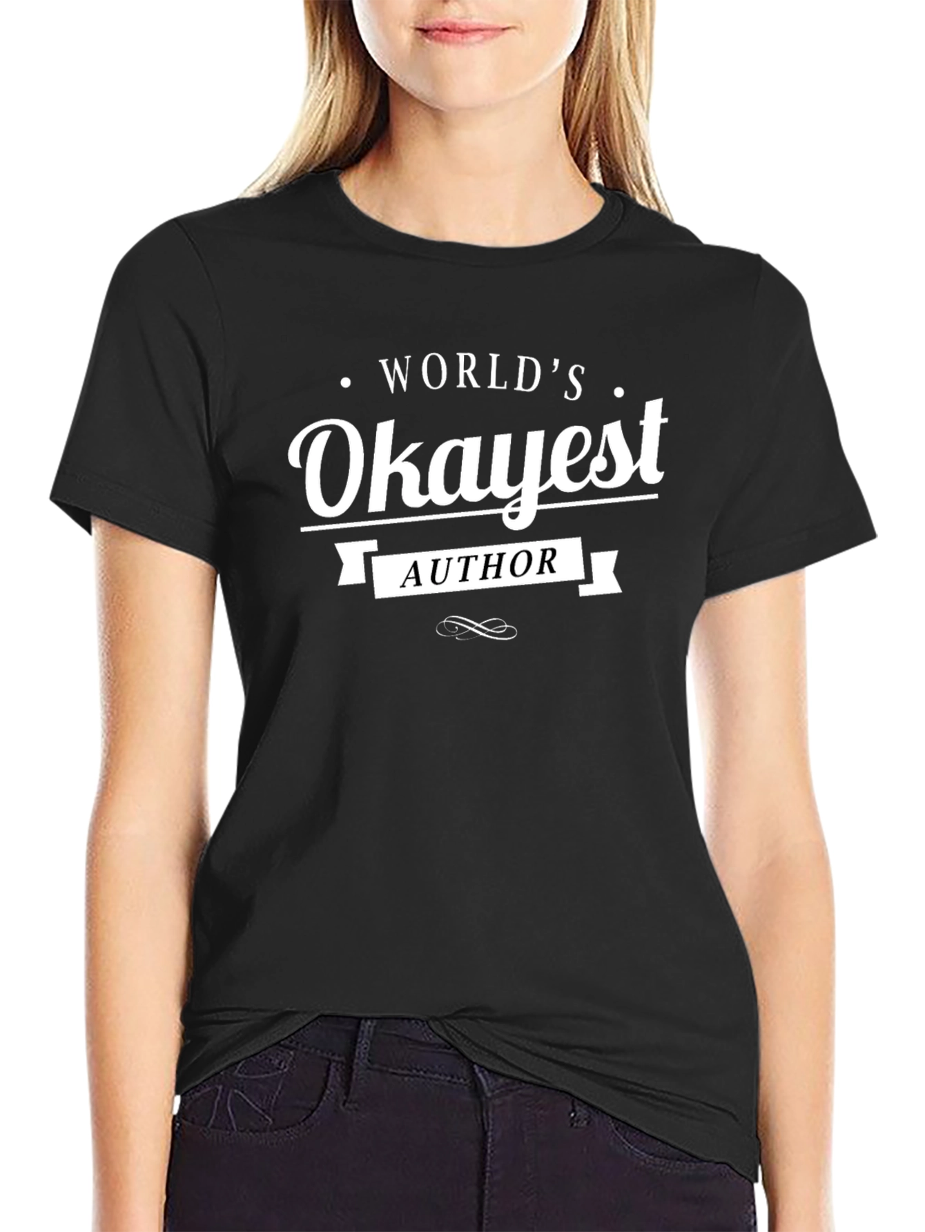 Worlds Okayest Author Black T-Shirt