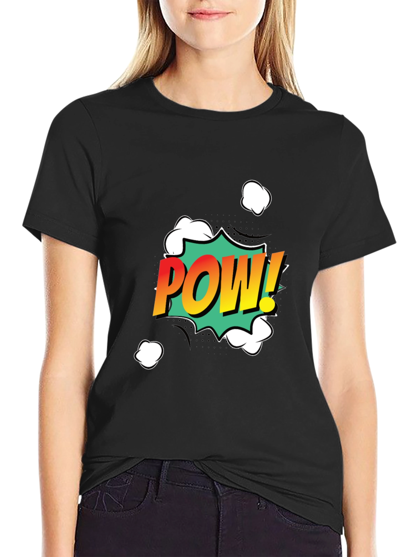 Comic Pow! Graphic Print Black T-Shirt