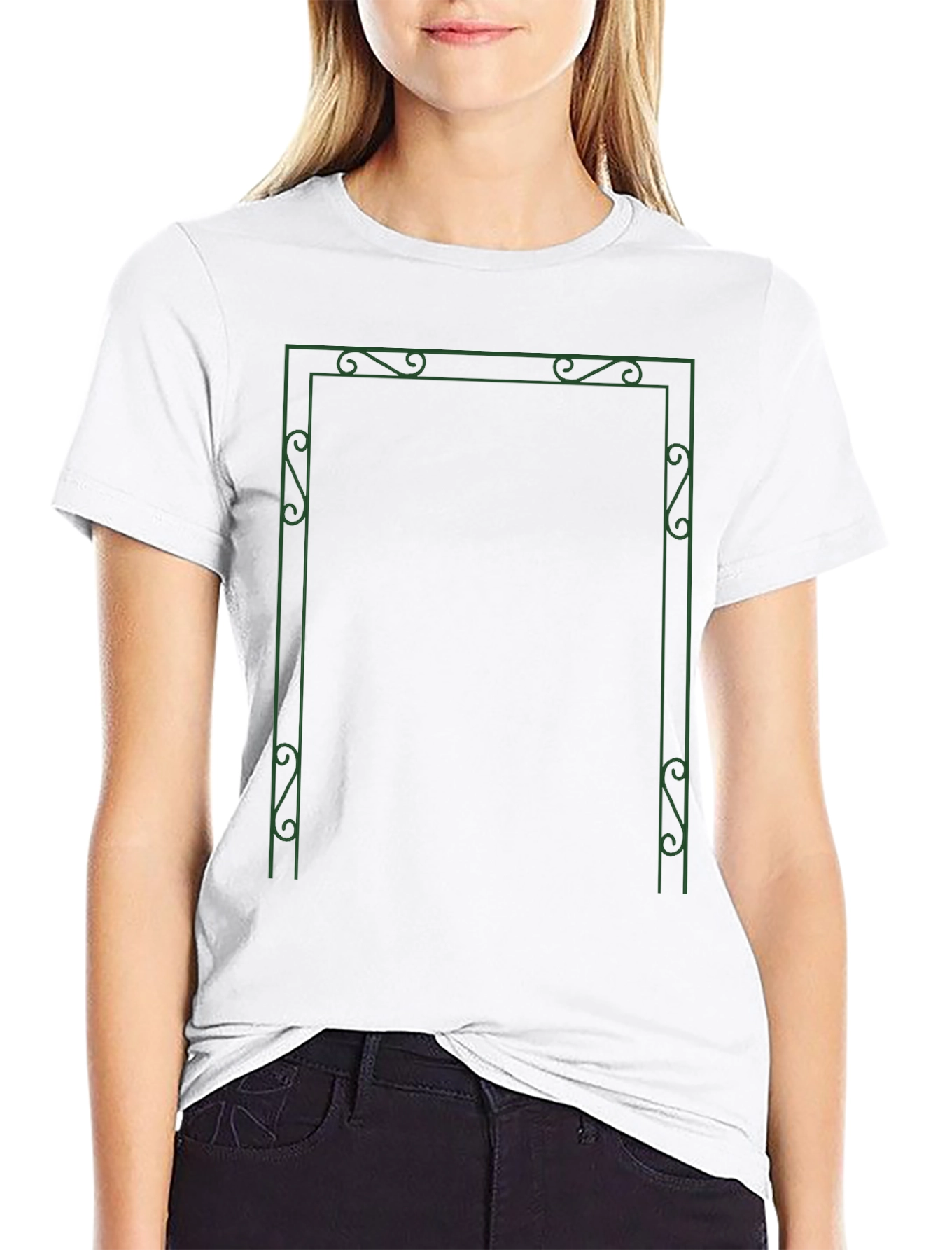 Stylish Black T-Shirt with Green Ornamental Frame Design