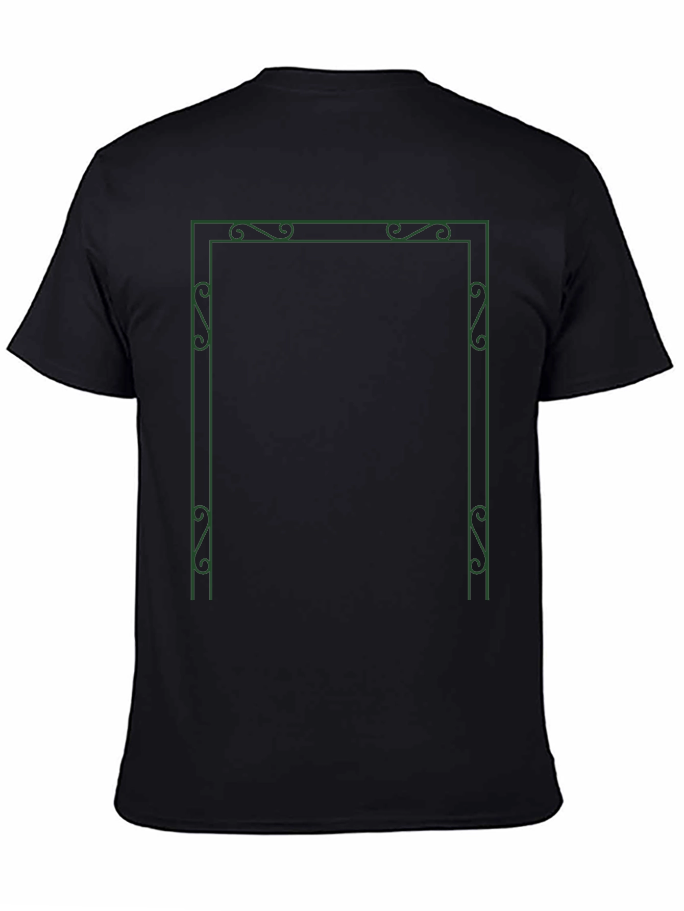 Stylish Black T-Shirt with Green Ornamental Frame Design