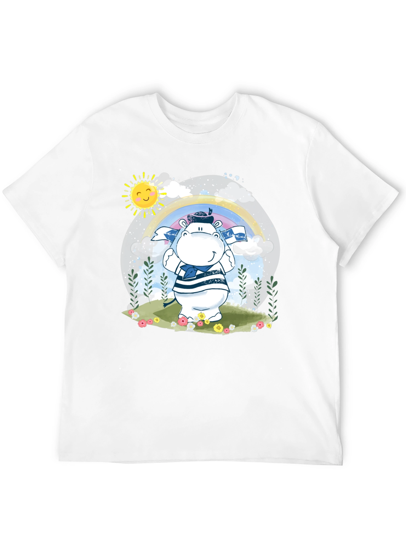 Cute Hippo Sailor T-Shirt - Black Cotton Tee