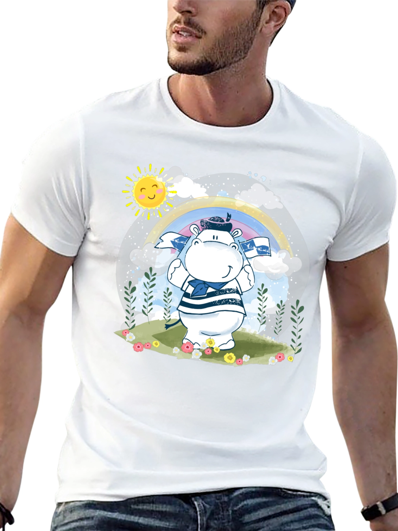 Cute Hippo Sailor T-Shirt - Black Cotton Tee