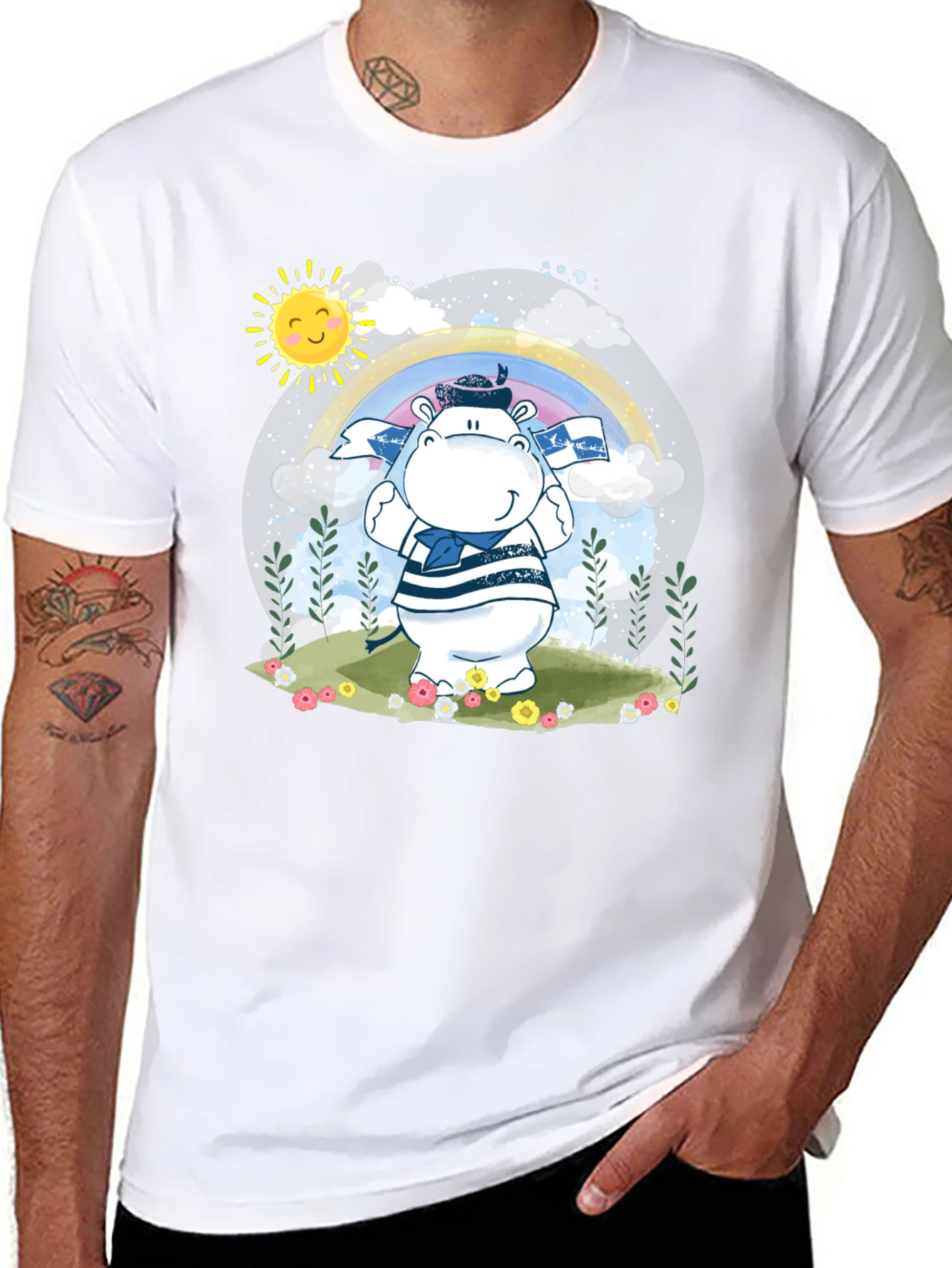 Cute Hippo Sailor T-Shirt - Black Cotton Tee